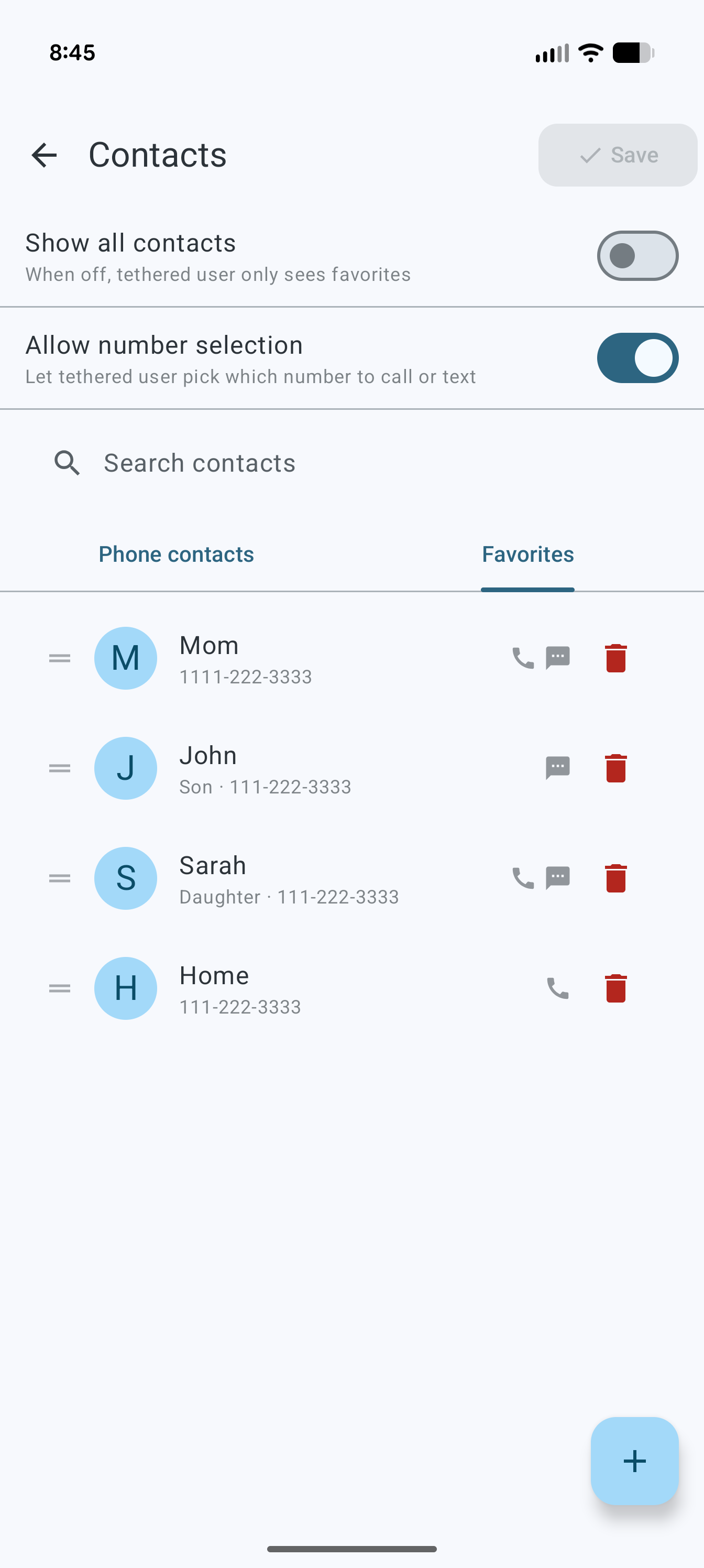 Manage contacts