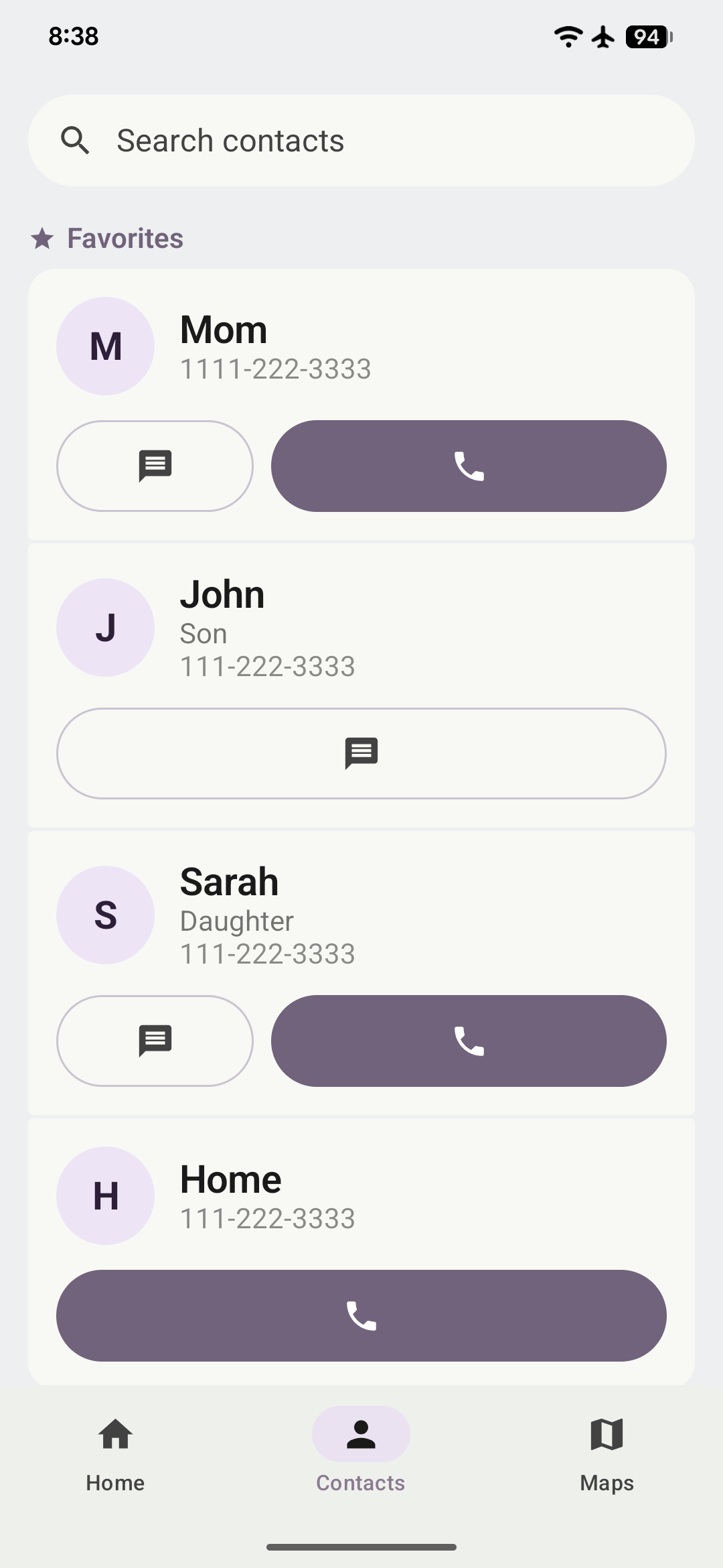 Contacts with favorites